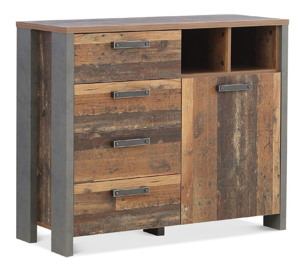 Cassia Kommode I, Material Dekorspanplatte, Old Wood Vintage Nachbildung/betonfarbig