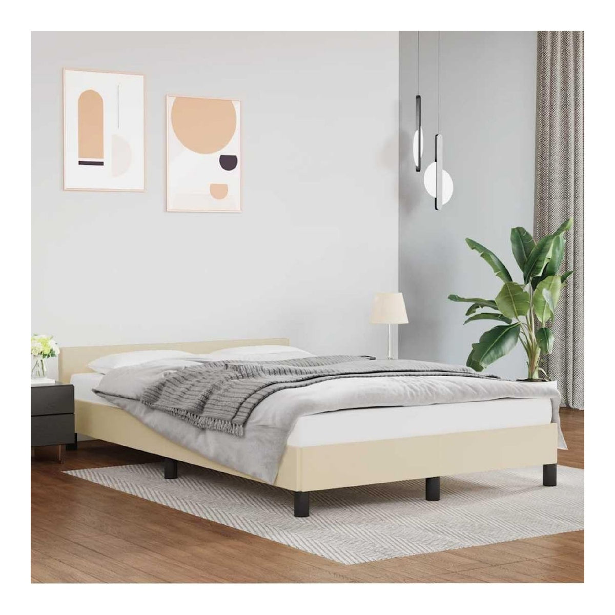Bettgestell mit Kopfteil Kunstleder Familienbett Schlafzimmermobel Inneneinrichtung Schlichte und Saubere Optik Creme 207x126x50 cm