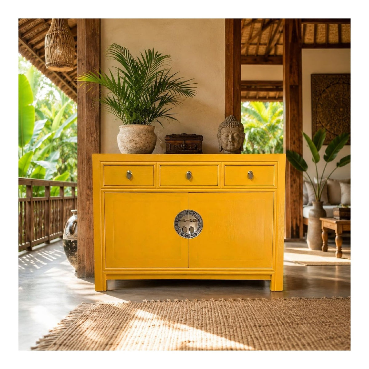Chinesische Kommode Asia Sideboard orientalischer Schrank asiatische Vintage Mobel Anrichte Hochzeitsschrank komplett montiert gelb goldensun