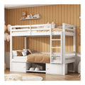 Etagenbett 90x200 cm mit Fallschutz und dreistufiger Winkelleiter Hochbett aufgeteilt in 2 Einzelbetten Kinderbett Rahmen Kiefer Familienbett Platzsparen Gastebett Wei mit Schuhregale