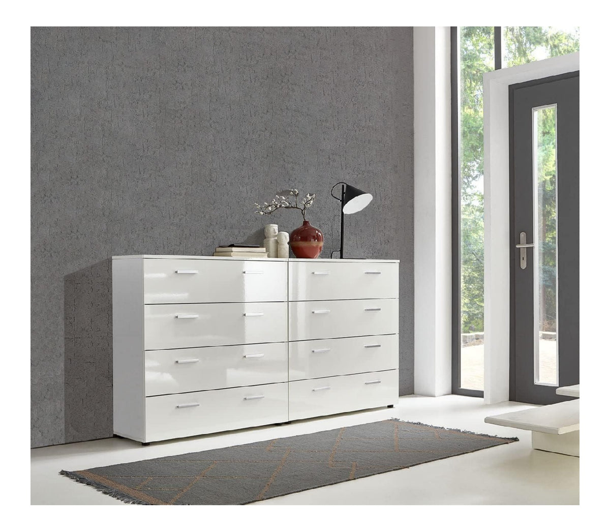BMG Mobel Schubkastenkommode Marbella-Kommoden-Set 1 (Schubkastenkommode Sideboard Kommode, 2 Schubkastenkommoden), Fronten und Oberboden in wei Hochglanz, Made in Germany