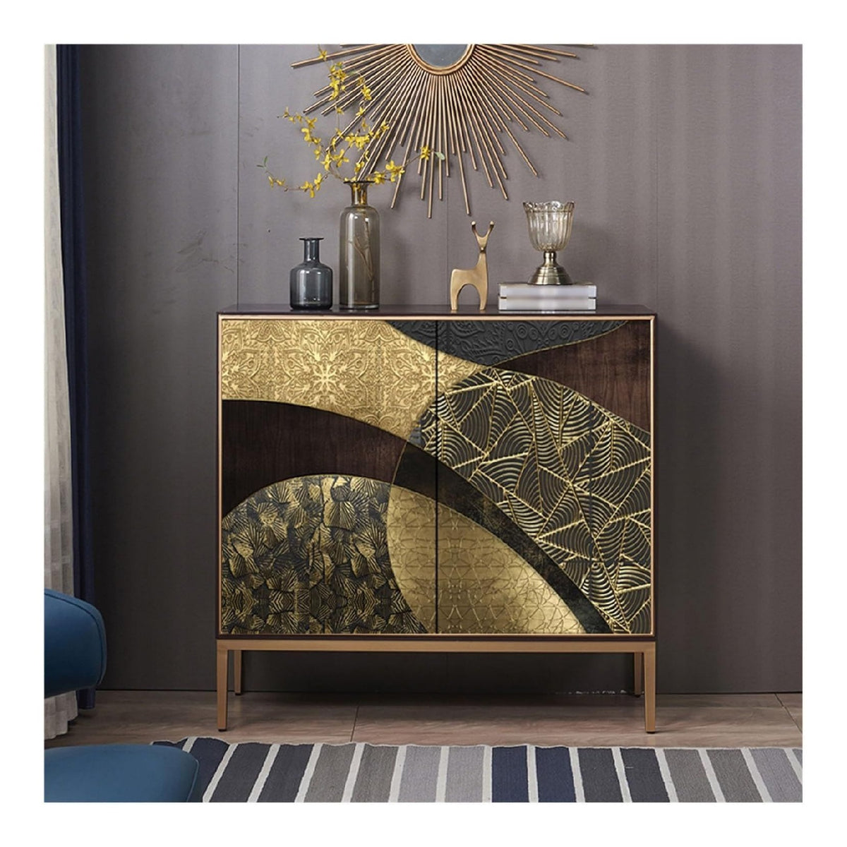 Aufbewahrungsschrank fur Kuche, dekorativer Buroschrank mit Turen und Regalen fur Eingang, Wohnzimmer, Schlafzimmer (100 x 40 x 90 cm)