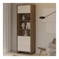 MAREDA Vitrine 65, Schmale Wohnzimmervitrine mit Glastur, Kaschmir/Beige, Valencia Eiche Dekor/Sand, 64,8 cm breit, 195,7 cm hoch, 41,9 cm tief