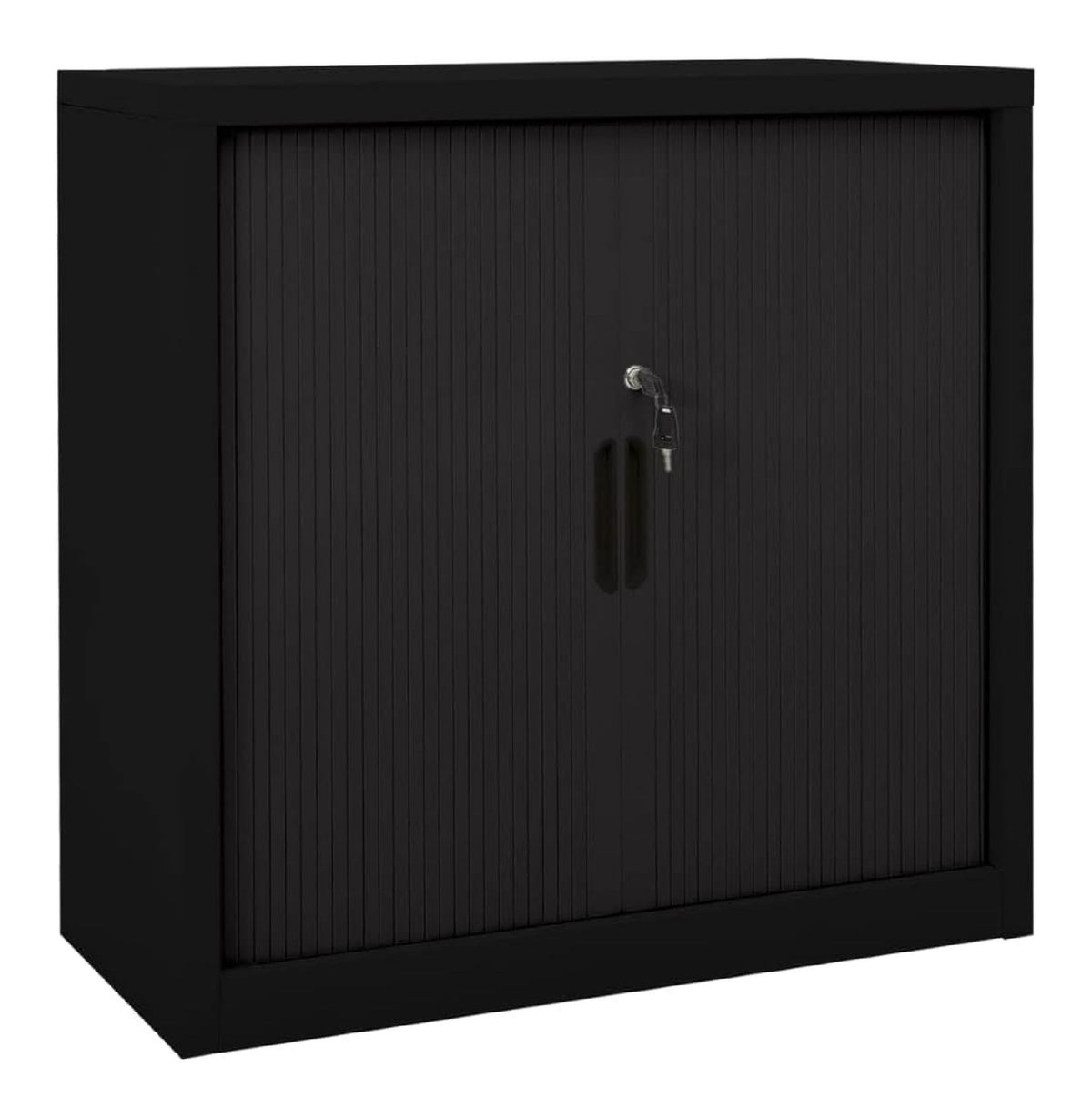 Schiebeturenschrank Schwarz 90x40x90cm Stahl Sideboard Schrank Rolltur Buroschrank Aktenschrank Buromobel Metallschrank Stahlschrank